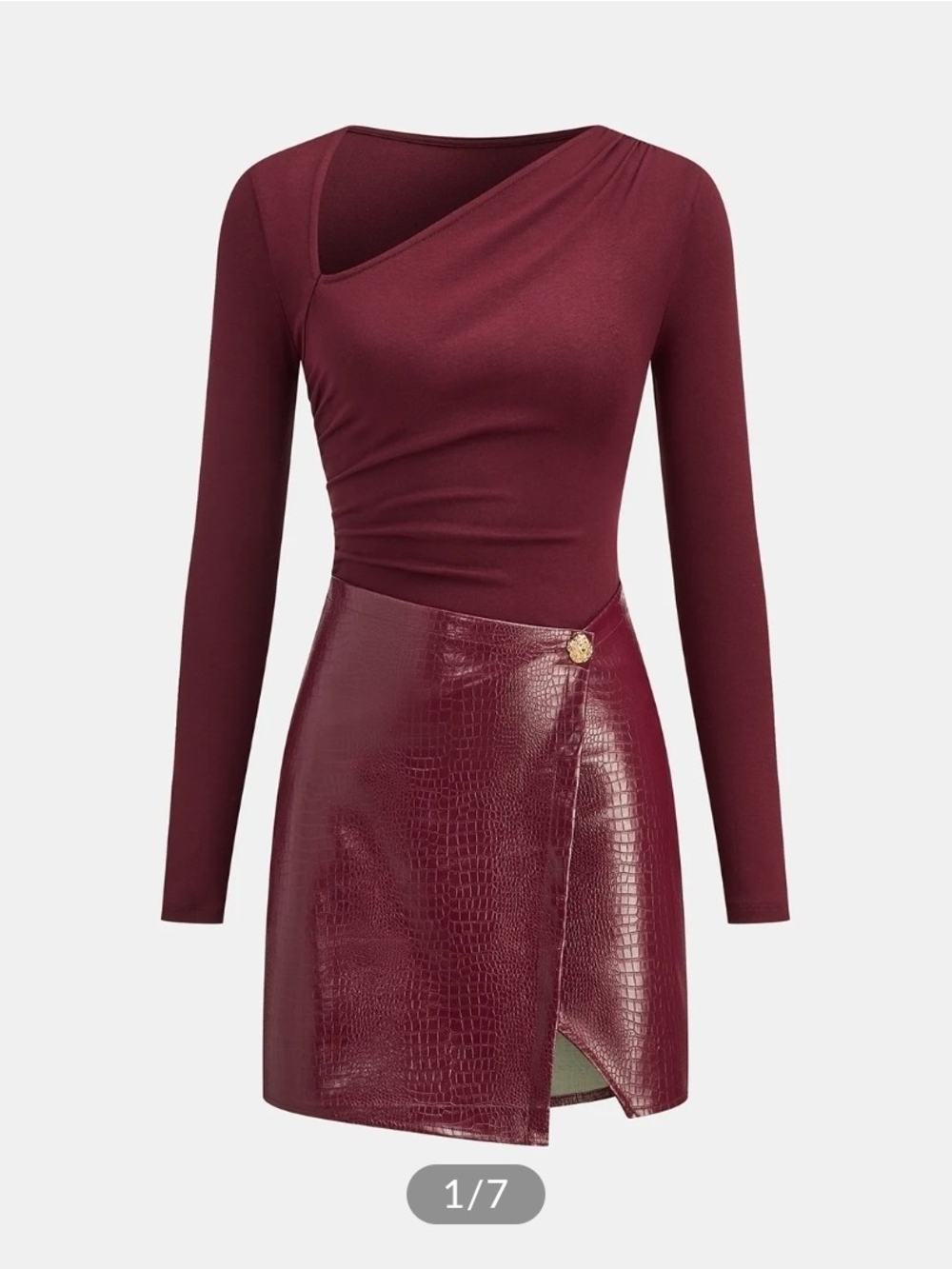 NWT Commense Asymmetrical Neckline Long Sleeve Dress with Faux Croc Skirt, XS